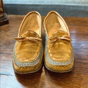 Salvatore Ferragamo Tan and Blue Loafers